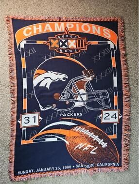 Denver Broncos Super Bowl XXXII 32 1998 Championship Throw Blanket - Made in USA